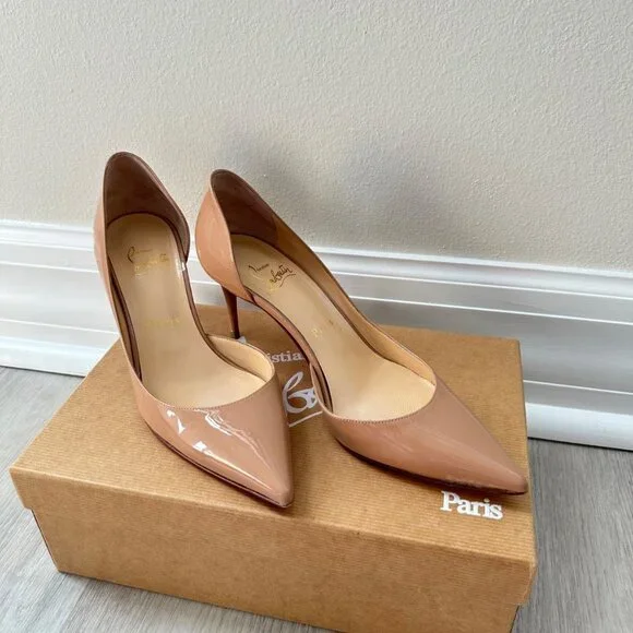 Christian Louboutin D'orsay Patent Nude Iriza 70mm Heels - Picture 1 of 9